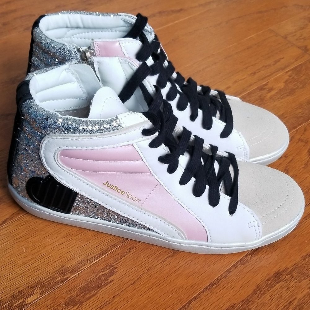 Justice Sport Girls Glittery Hightop Mid Court Sneakers Size 6 NWT
